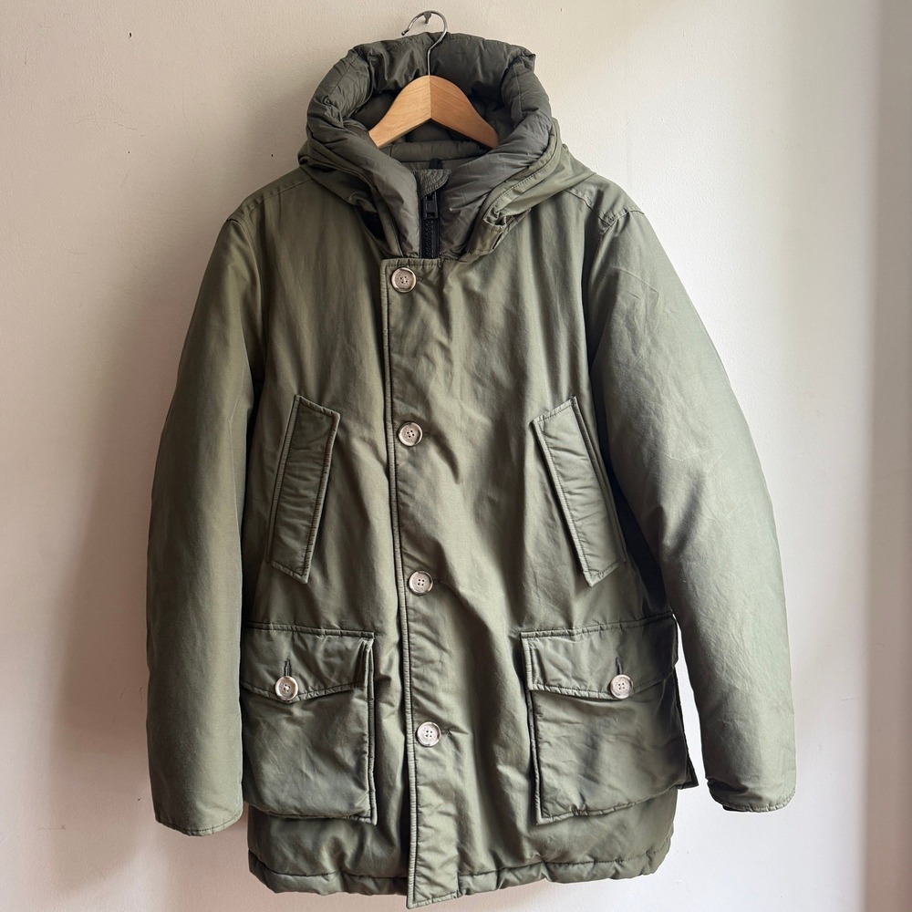 Woolrich Arctic Parka Hooded Down Jacket Olive Green Small Excellent